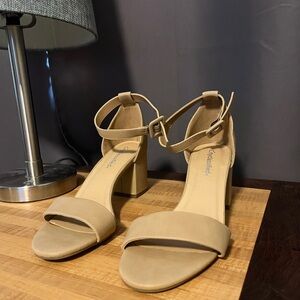 Tan Suede Heels with Ankle Strap